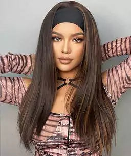 Peruca lisa com bandana fibra premium