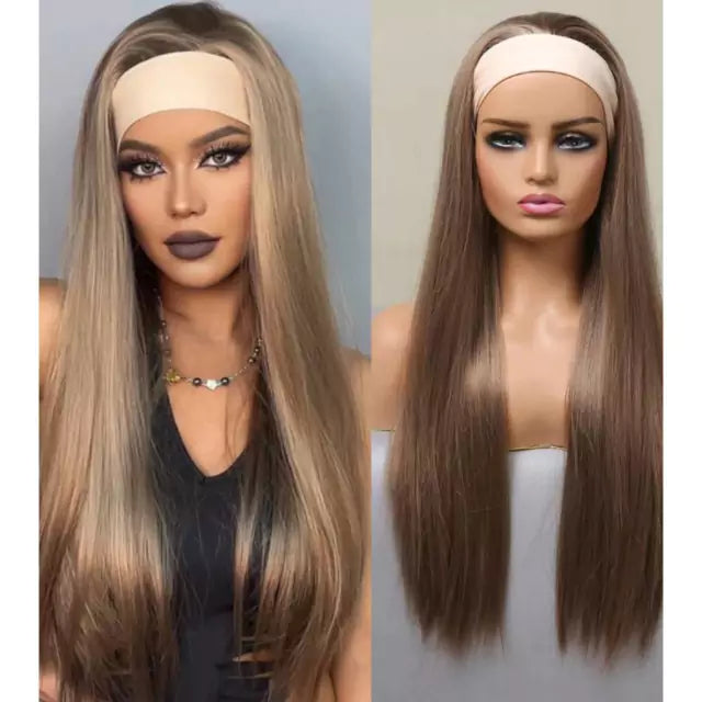 Peruca lisa com bandana fibra premium