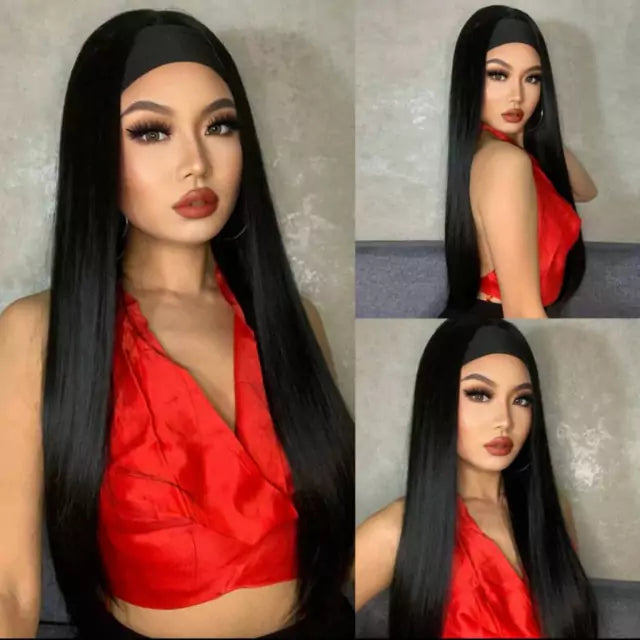 Peruca lisa com bandana fibra premium