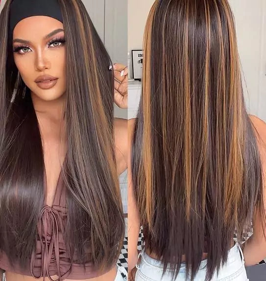 Peruca lisa com bandana fibra premium