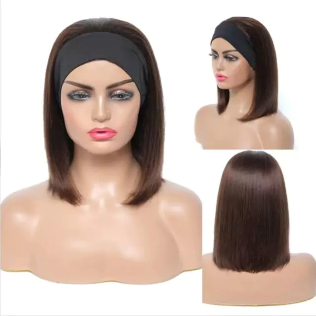 Peruca lisa com bandana fibra premium