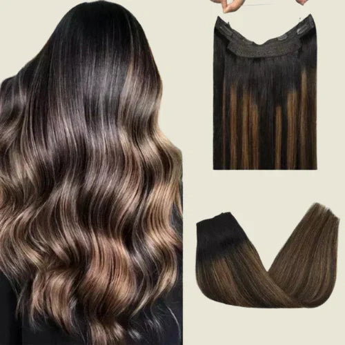 Aplique de tic tac e fio invisível cabelo natural