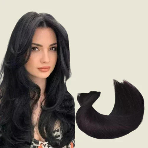 Aplique de tic tac e fio invisível cabelo natural