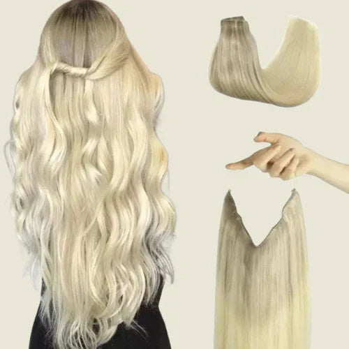 Aplique de tic tac e fio invisível cabelo natural