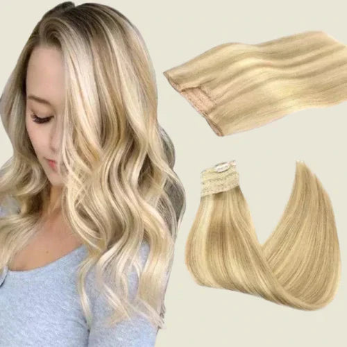 Aplique de tic tac e fio invisível cabelo natural