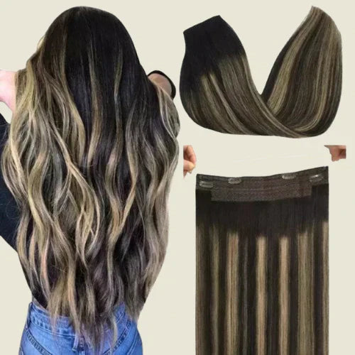 Aplique de tic tac e fio invisível cabelo natural