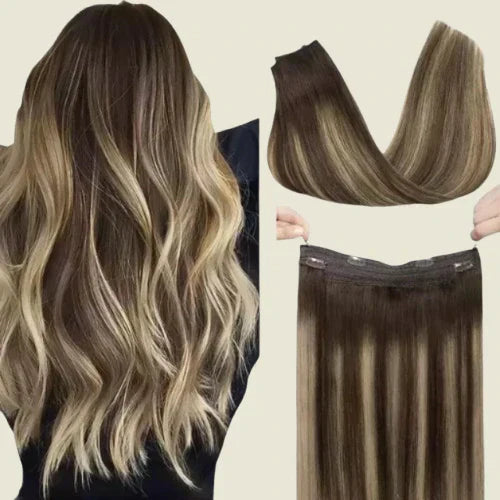 Aplique de tic tac e fio invisível cabelo natural