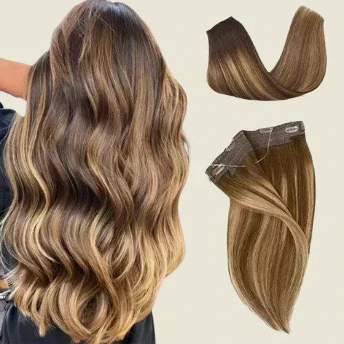 Aplique de tic tac e fio invisível cabelo natural