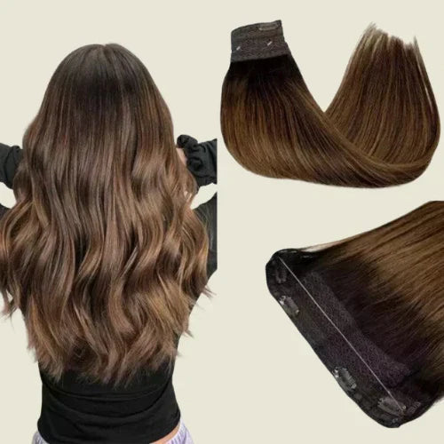 Aplique de tic tac e fio invisível cabelo natural