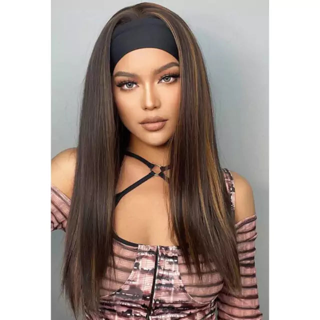 Peruca lisa com bandana fibra premium