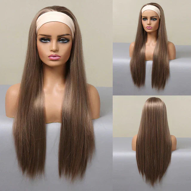 Peruca lisa com bandana fibra premium