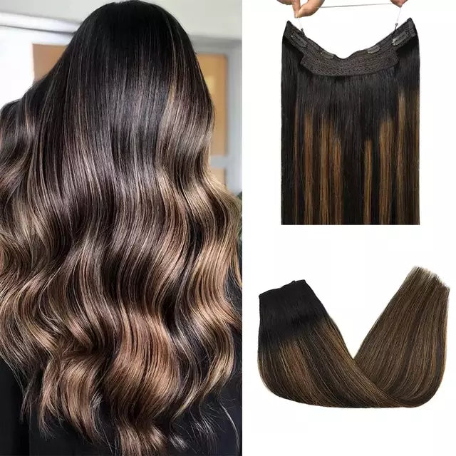 Aplique de tic tac e fio invisível cabelo natural