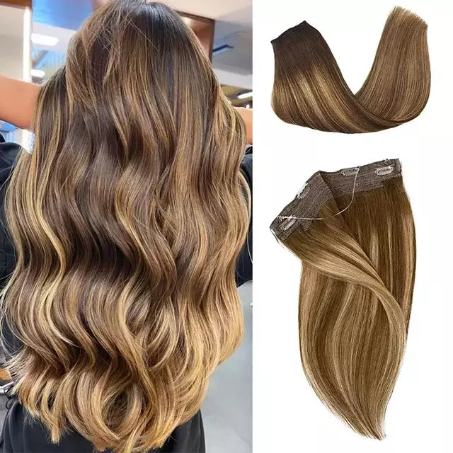 Aplique de tic tac e fio invisível cabelo natural