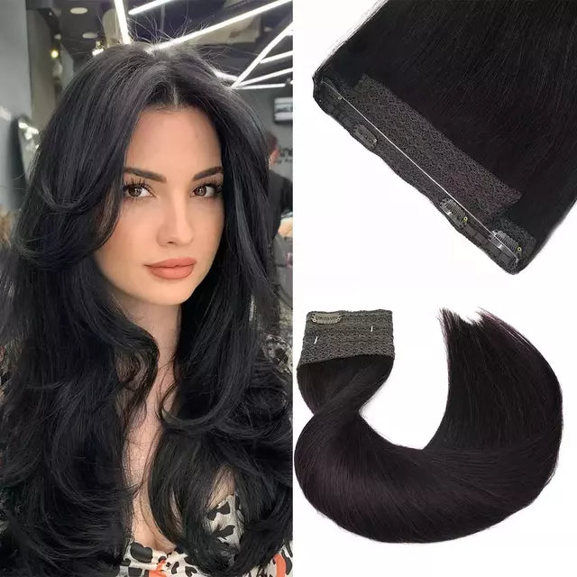Aplique de tic tac e fio invisível cabelo natural