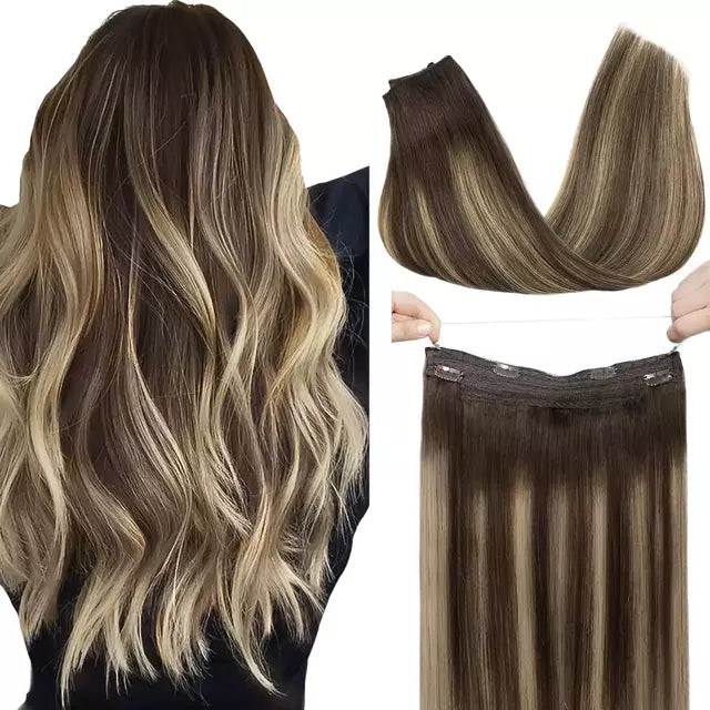 Aplique de tic tac e fio invisível cabelo natural