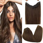 Aplique de tic tac e fio invisível cabelo natural