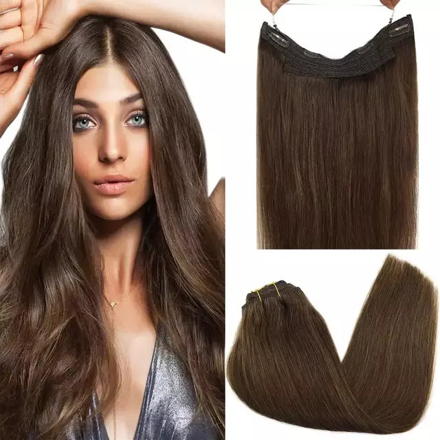 Aplique de tic tac e fio invisível cabelo natural