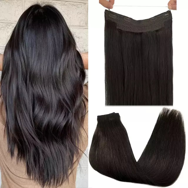 Aplique de tic tac e fio invisível cabelo natural