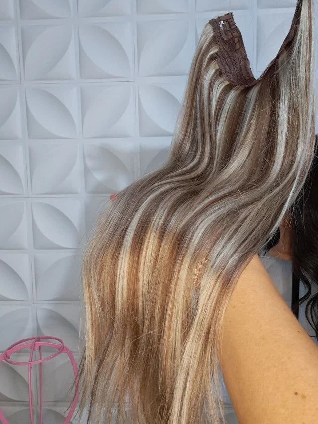 Aplique de tic tac e fio invisível cabelo natural