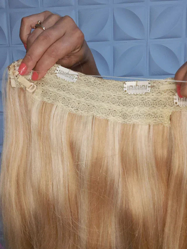 Aplique de tic tac e fio invisível cabelo natural