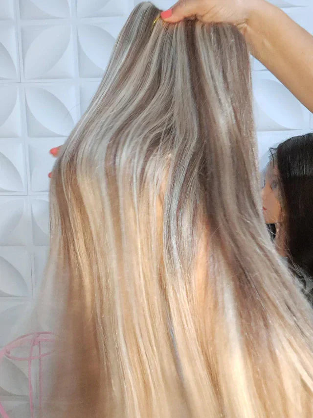 Aplique de tic tac e fio invisível cabelo natural
